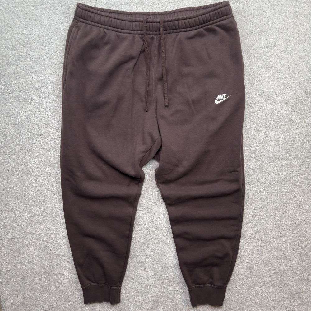 Nike Club Fleece Sweatpants Mens XXL 2XL Brown Cinch Joggers Embroidered Logo